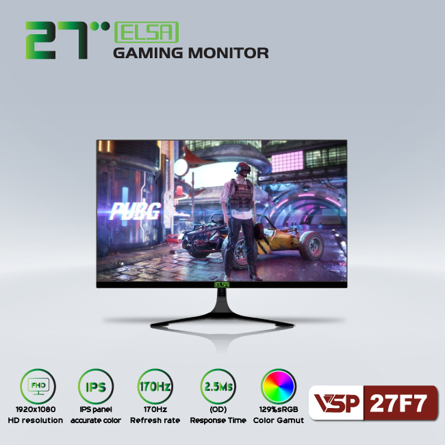 Màn hình máy tính LCD VSP ELSA 27F7 | 27 inch/Full HD/Tấm nền IPS/170Hz Chính Hãng